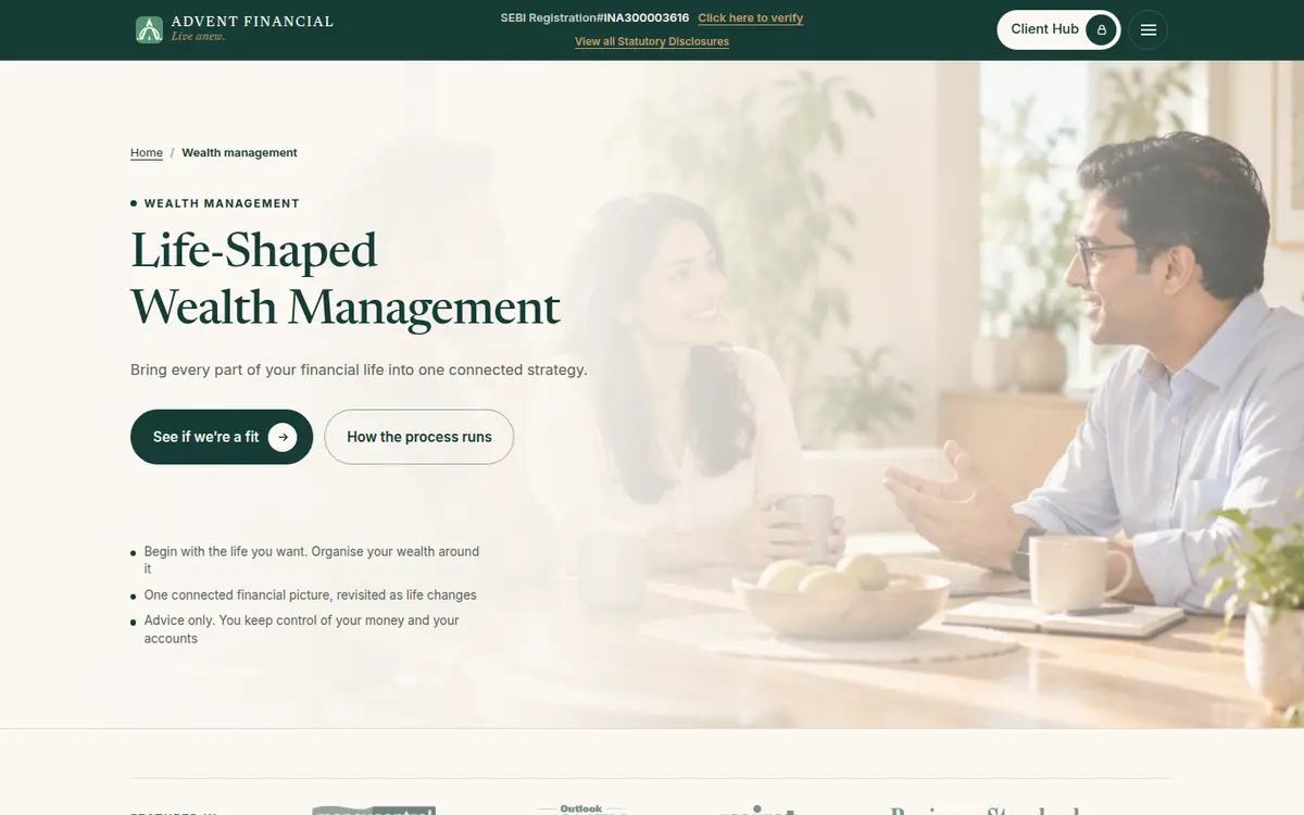 Advent Financial wealth management page